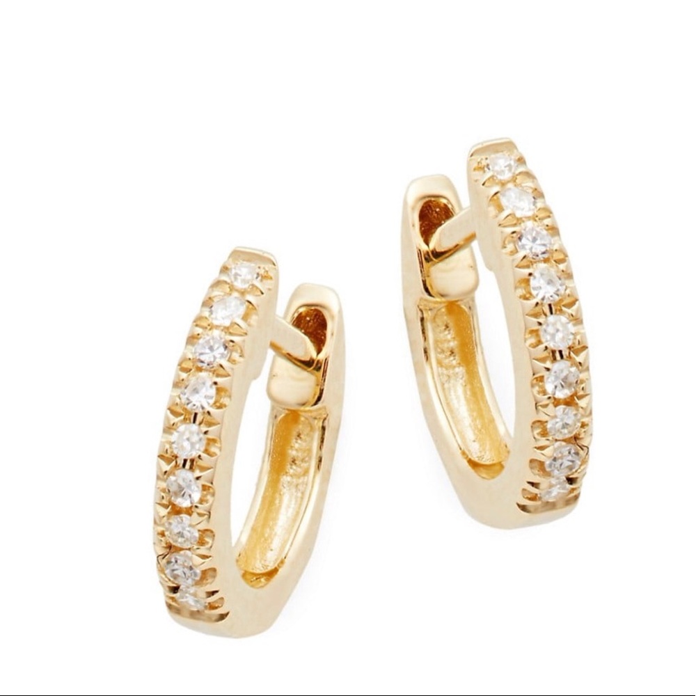 14k Gold and Diamond Huggie Hoop Earrings
